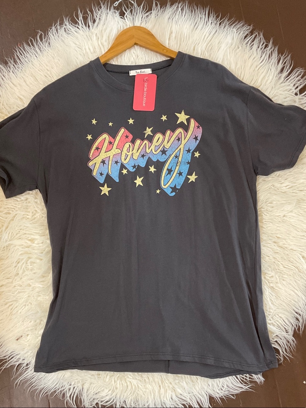 Tres Bien Black Graphic 'Honey' Short Sleeve Tee with Multicolor Print